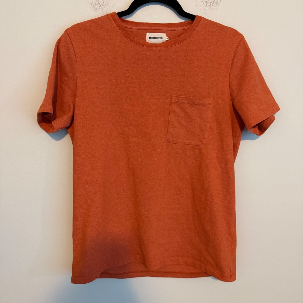 Taylor Stitch Heavy Bag Tee Mens 38 S Dusty Clay Rust Orange Pocket Shirt